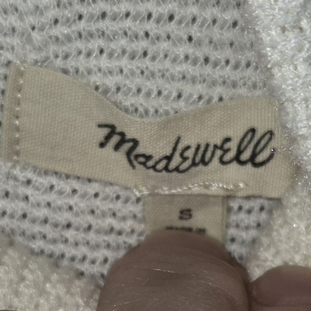 Madewell Mock Neck Button Back Ribbed Cream Color Pockets Top, sz S - Picture 2 of 3